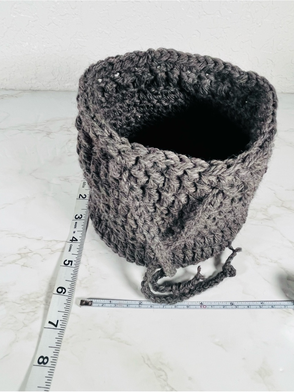 Gray Crochet Drawstring Bag - Picture 8 of 11
